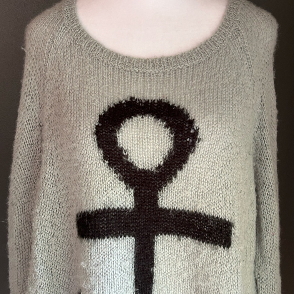 Wooden Ships Paola Buendia Sweater Medium/Large Gray Anchor Loose Knit Slouchy - Picture 2 of 7